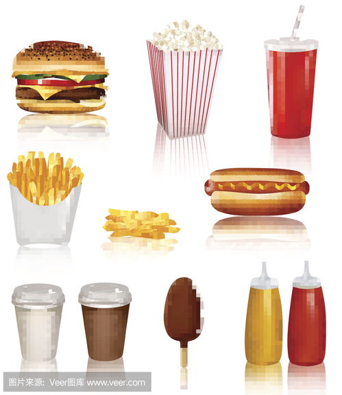 垃圾食品图标集junk food icon set illustration
